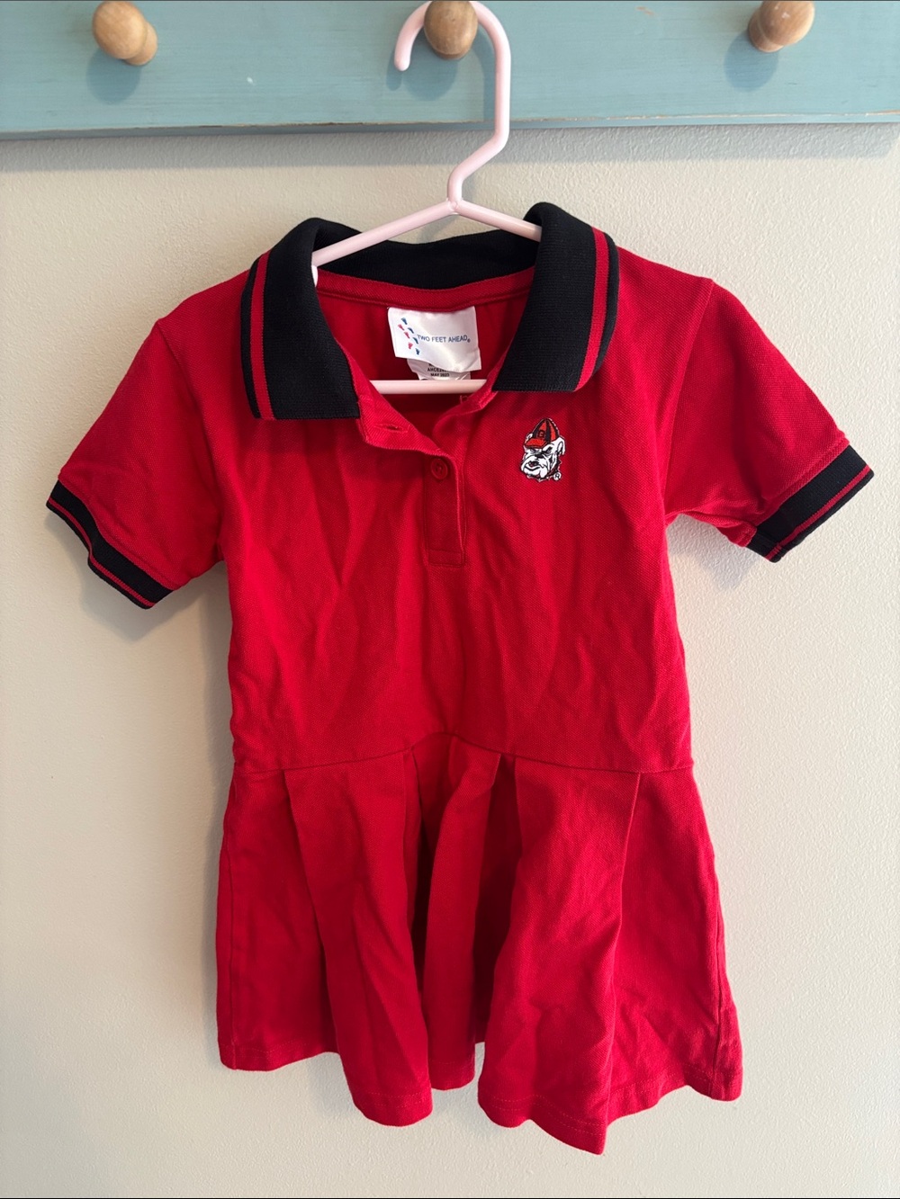 Two Feet Ahead Georgia Bulldogs Girls Polo Dress 3T Red Black 100% Cotton UGA